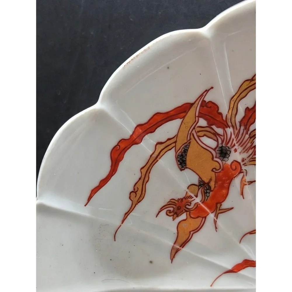 Antique Japanese Imari Porcelain Fluted Plate Phoenix Foo Dog Gold Gilt Meiji 9